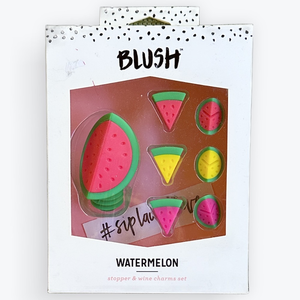 NIB Watermelon Wine Stopper & Wine Charms Set ~ Perfect For Summer Hostess Gift